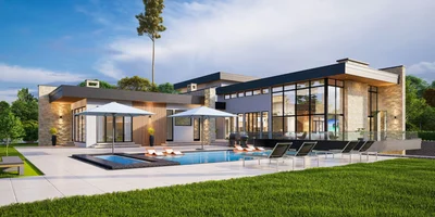 Modern luxury home in Calgary with pool and contemporary architecture.
