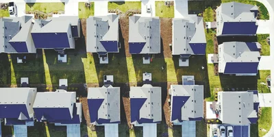Aerial view of Calgary suburban townhomes representing fast-selling communities in 2025.