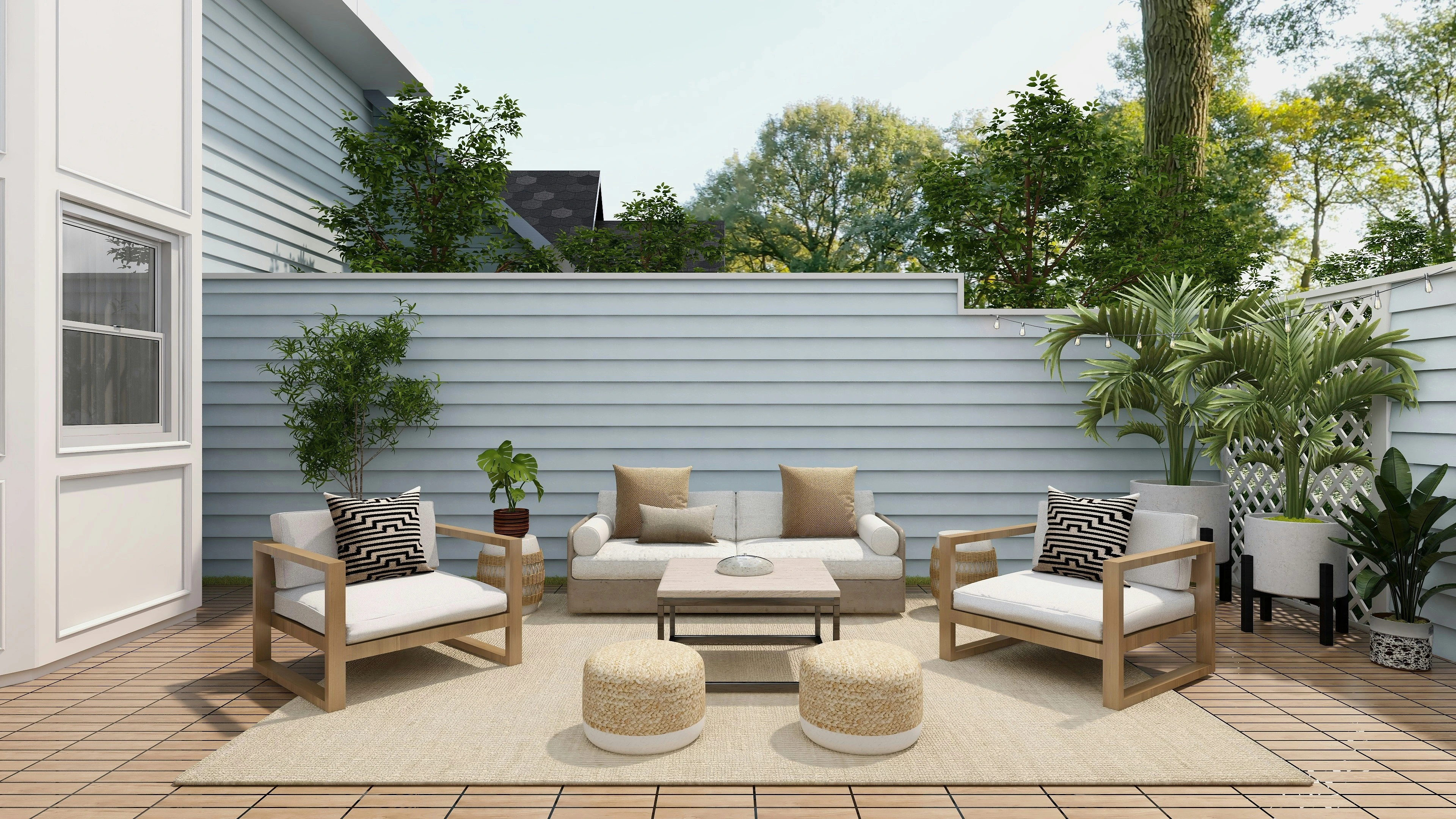 Staged outdoor patio with modern furniture, showing how to prepare Calgary homes for peak season showings.