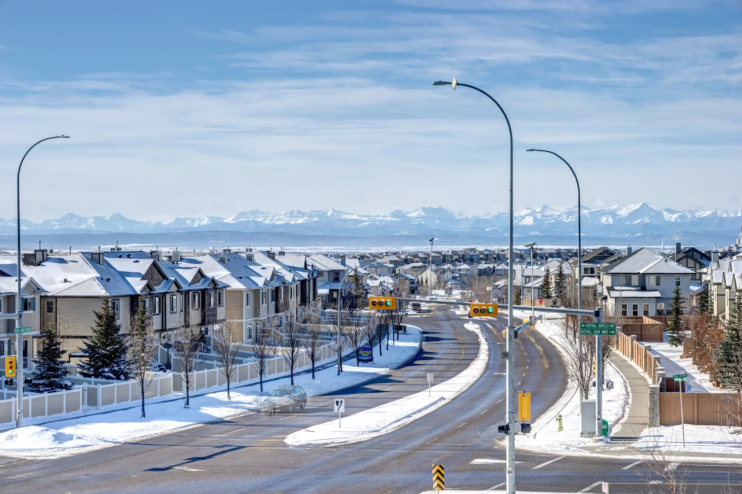 Calgary street scene in winter near Charleswood in northwest Calgary