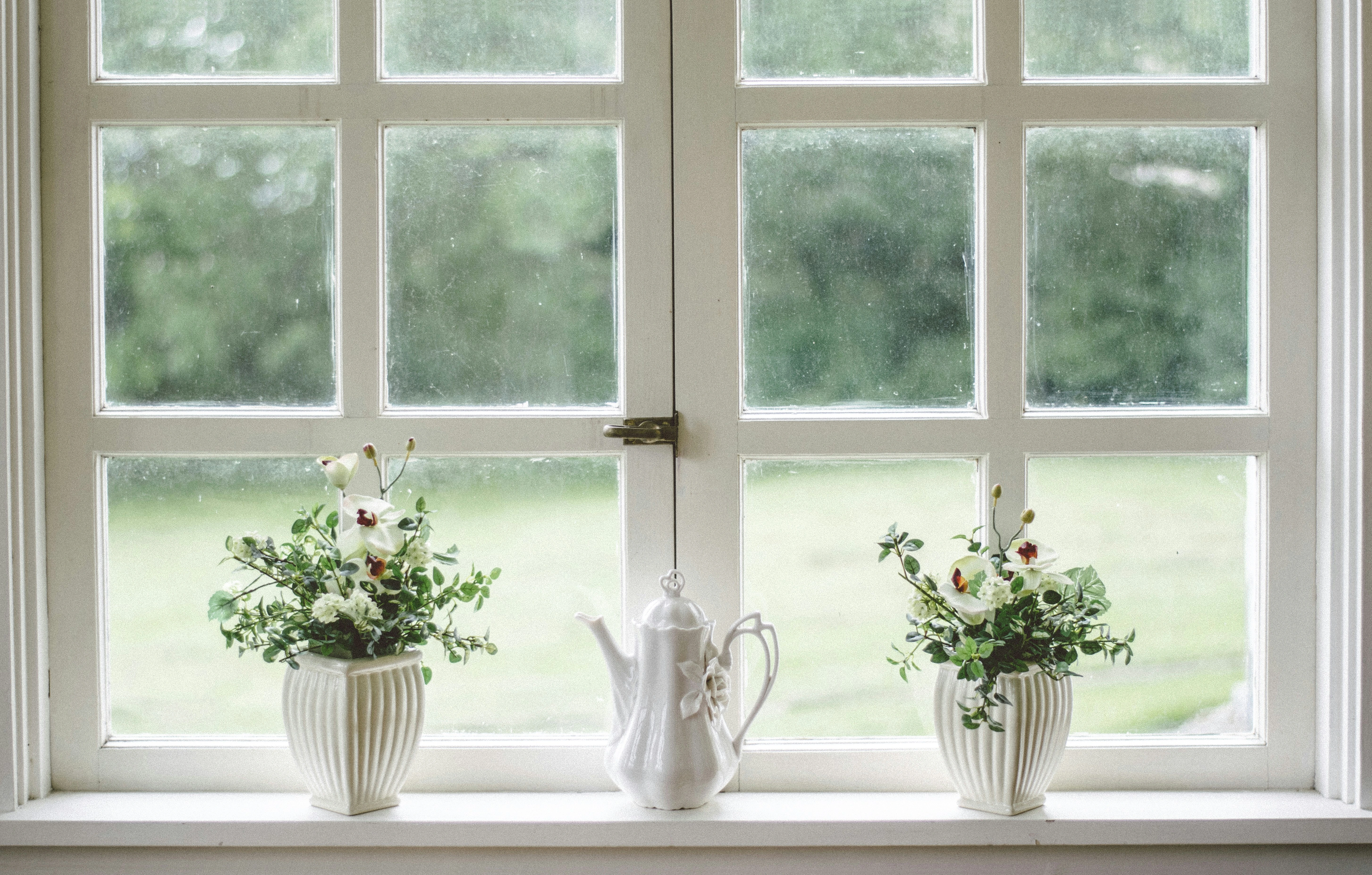 Bright window with greenery and flowers, representing eco-friendly improvements that add value to Calgary homes.
